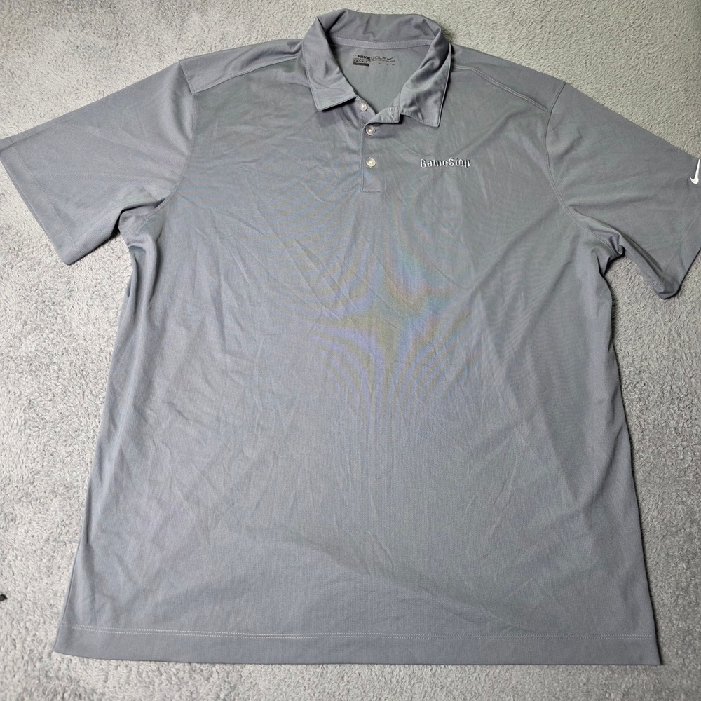 Nike Mens XXL Golf Polo Shirt Gray GameStop Dri-FIT Short Sleeve Logo